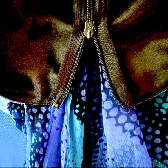 Y2K Laundry Dress Silk in Turquoise Blue Black Intricate Beadwork /Sequined - Picture 5 of 5